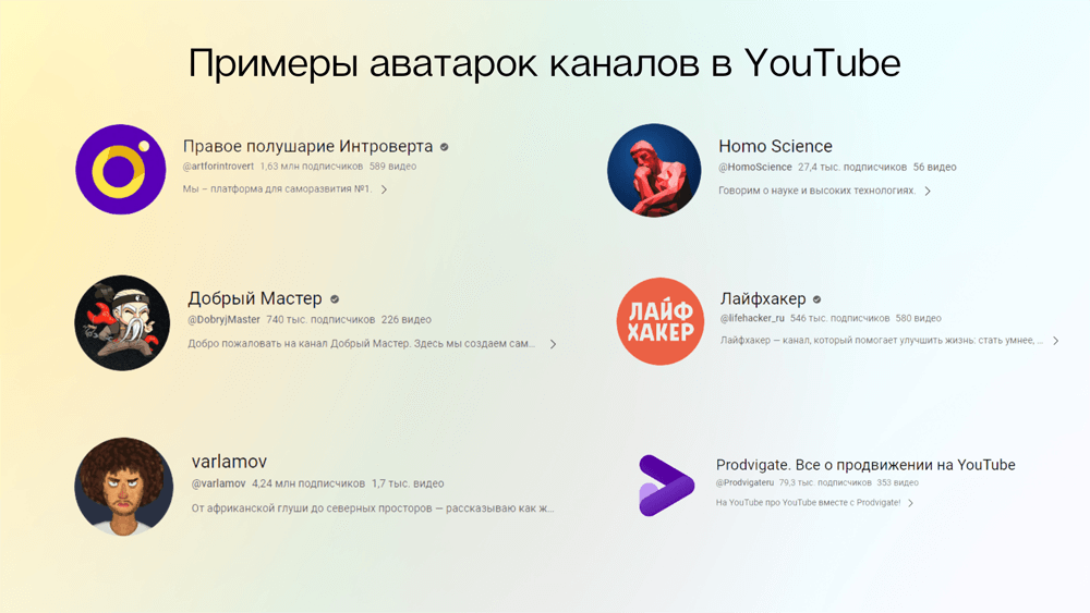 Примеры аватарок каналов в YouTube